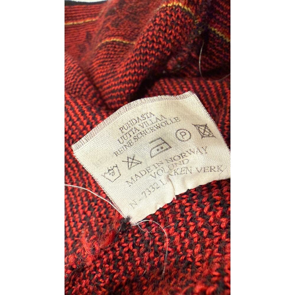 VTG Volund Norway Pure New Lambswool Nordic Cardigan Sweater Red Black XL - Picture 6 of 8